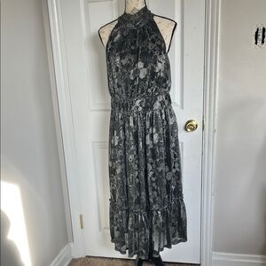 Michael Kors Silver & Black Floral Halter Dress